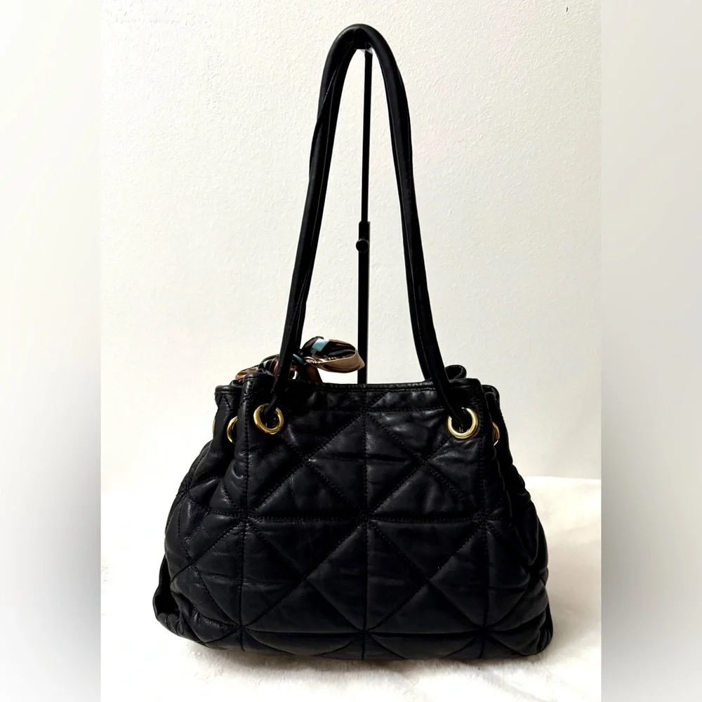 Furla Black Leather Quilted Shoulder Bag. EUC! - Picture 2 of 9